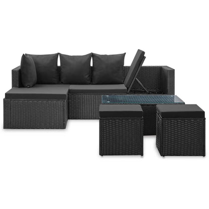 Set Divani da Giardino 4 pz Nero con Cuscini in Polyrattan - homemem39