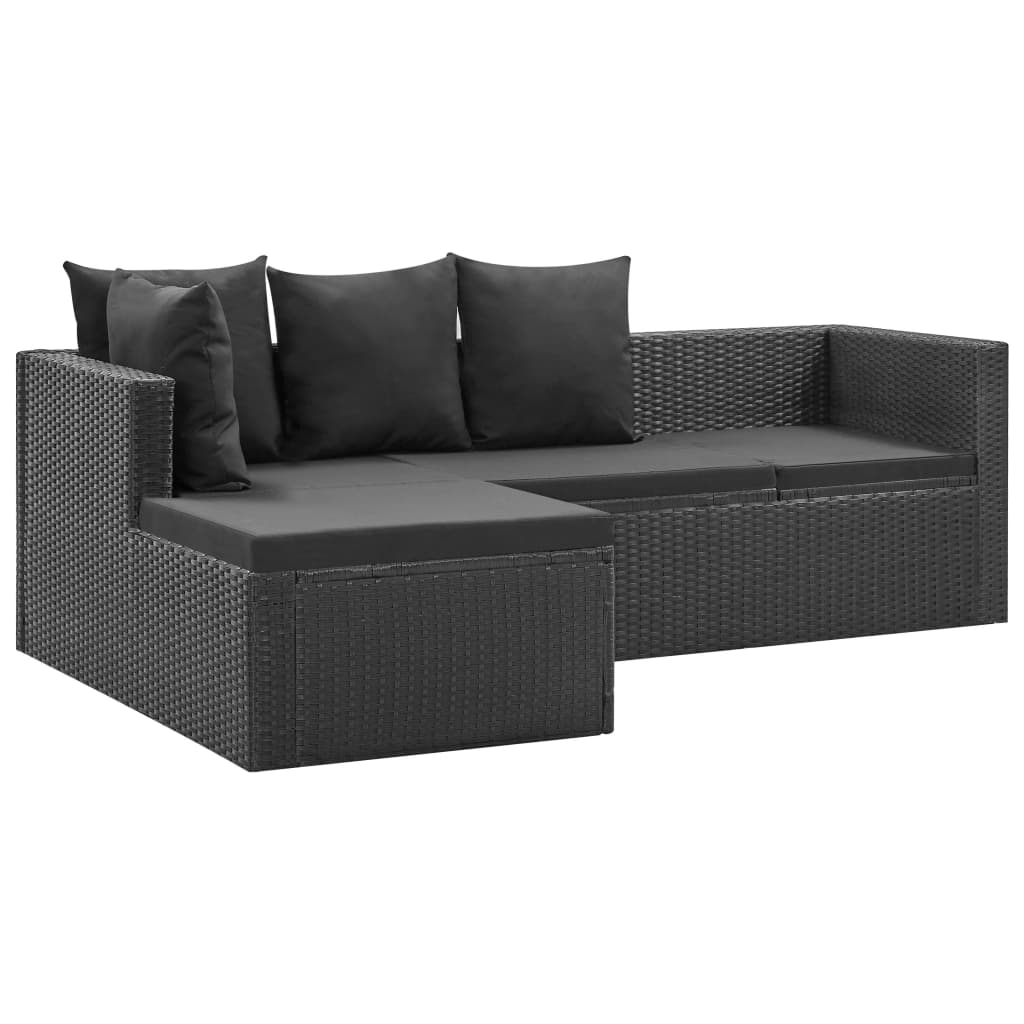 Set Divani da Giardino 4 pz Nero con Cuscini in Polyrattan - homemem39