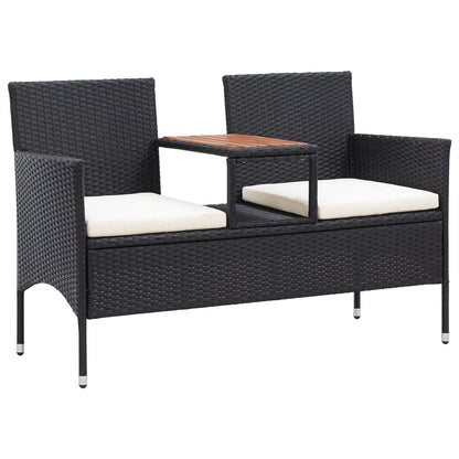 Panca da Giardino a 2 Posti con Tavolino 143 cm Polyrattan Nero - homemem39