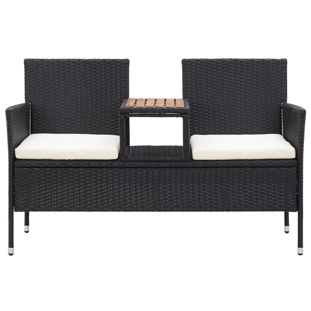 Panca da Giardino a 2 Posti con Tavolino 143 cm Polyrattan Nero - homemem39