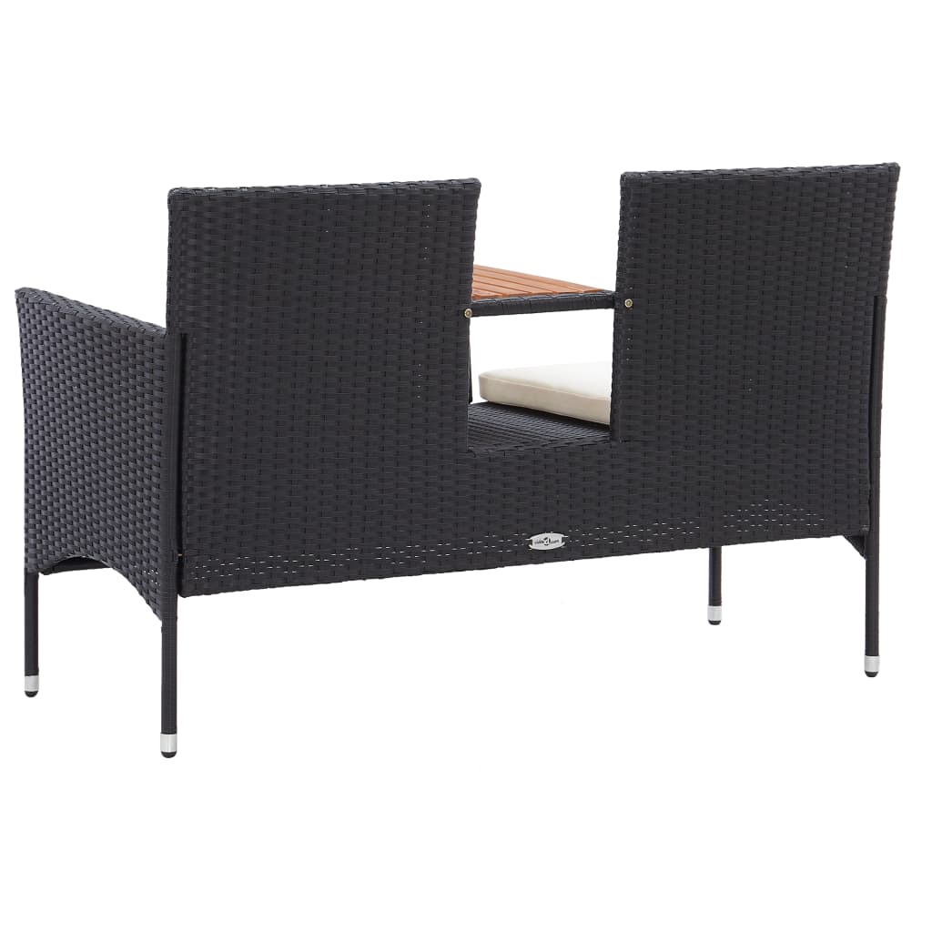 Panca da Giardino a 2 Posti con Tavolino 143 cm Polyrattan Nero - homemem39