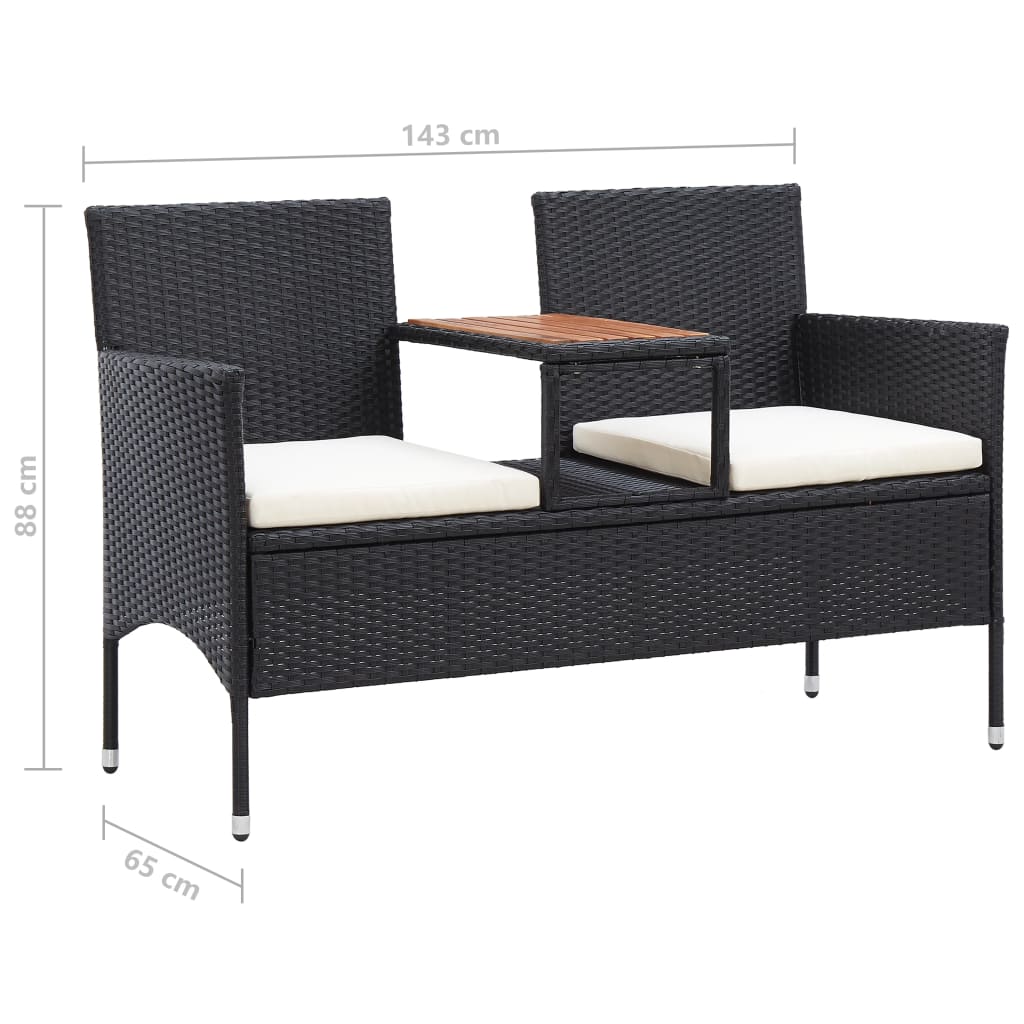 Panca da Giardino a 2 Posti con Tavolino 143 cm Polyrattan Nero - homemem39