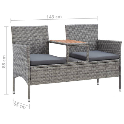 Panca da Giardino 2 Posti con Tavolino 143 cm Polyrattan Grigio - homemem39