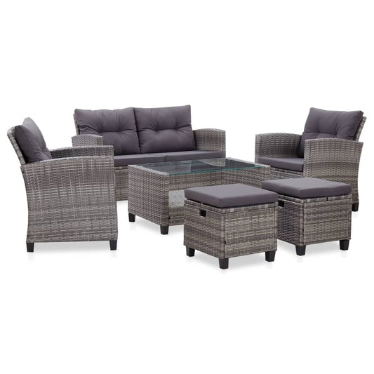 Set Divani da Giardino 6 pz con Cuscini Polyrattan Grigio Scuro - homemem39