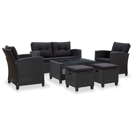 Set Divani da Giardino 6 pz con Cuscini in Polyrattan Nero - homemem39