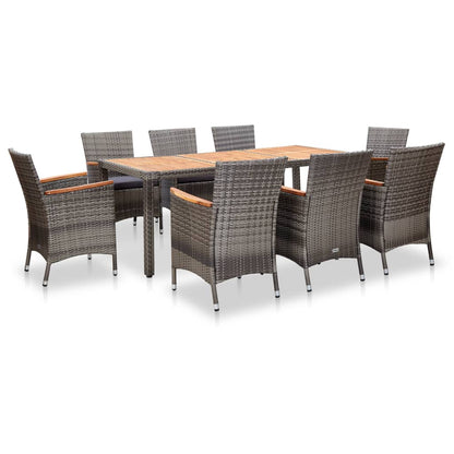 Set da Pranzo da Giardino 9 pz con Cuscini in Polyrattan Grigio - homemem39