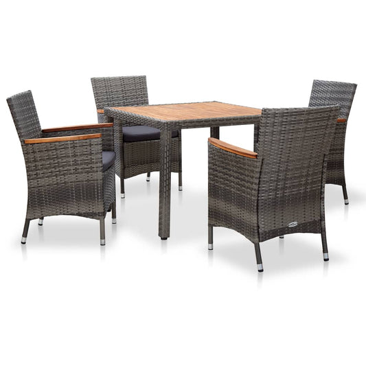 Set da Pranzo da Giardino 5 pz con Cuscini in Polyrattan Grigio - homemem39