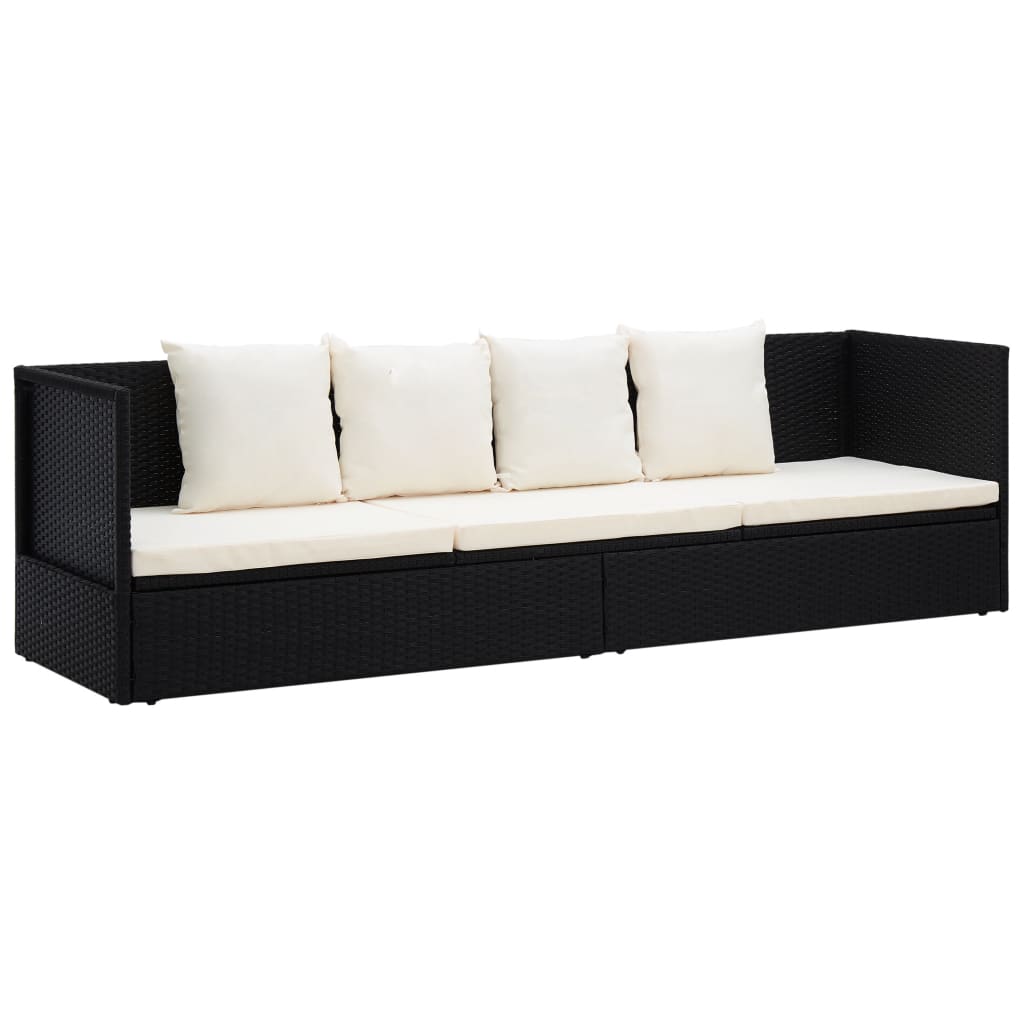 Lettino da Giardino con Cuscini in Polyrattan Nero - homemem39