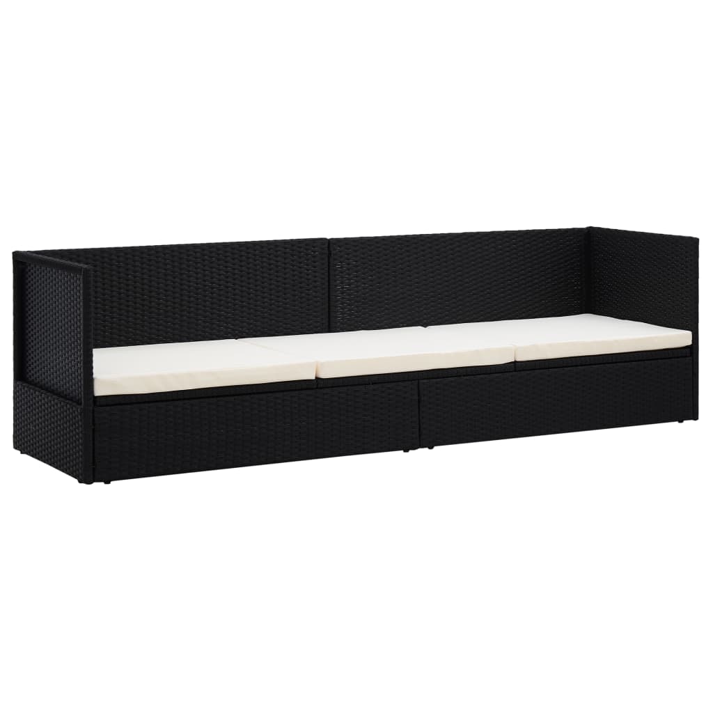 Lettino da Giardino con Cuscini in Polyrattan Nero - homemem39