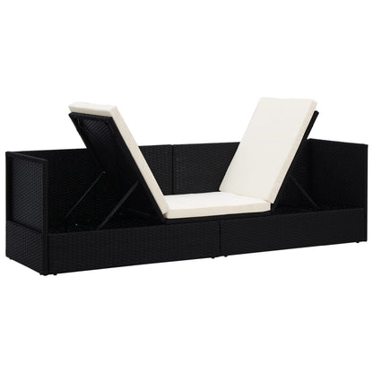 Lettino da Giardino con Cuscini in Polyrattan Nero - homemem39