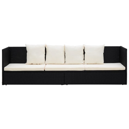 Lettino da Giardino con Cuscini in Polyrattan Nero - homemem39