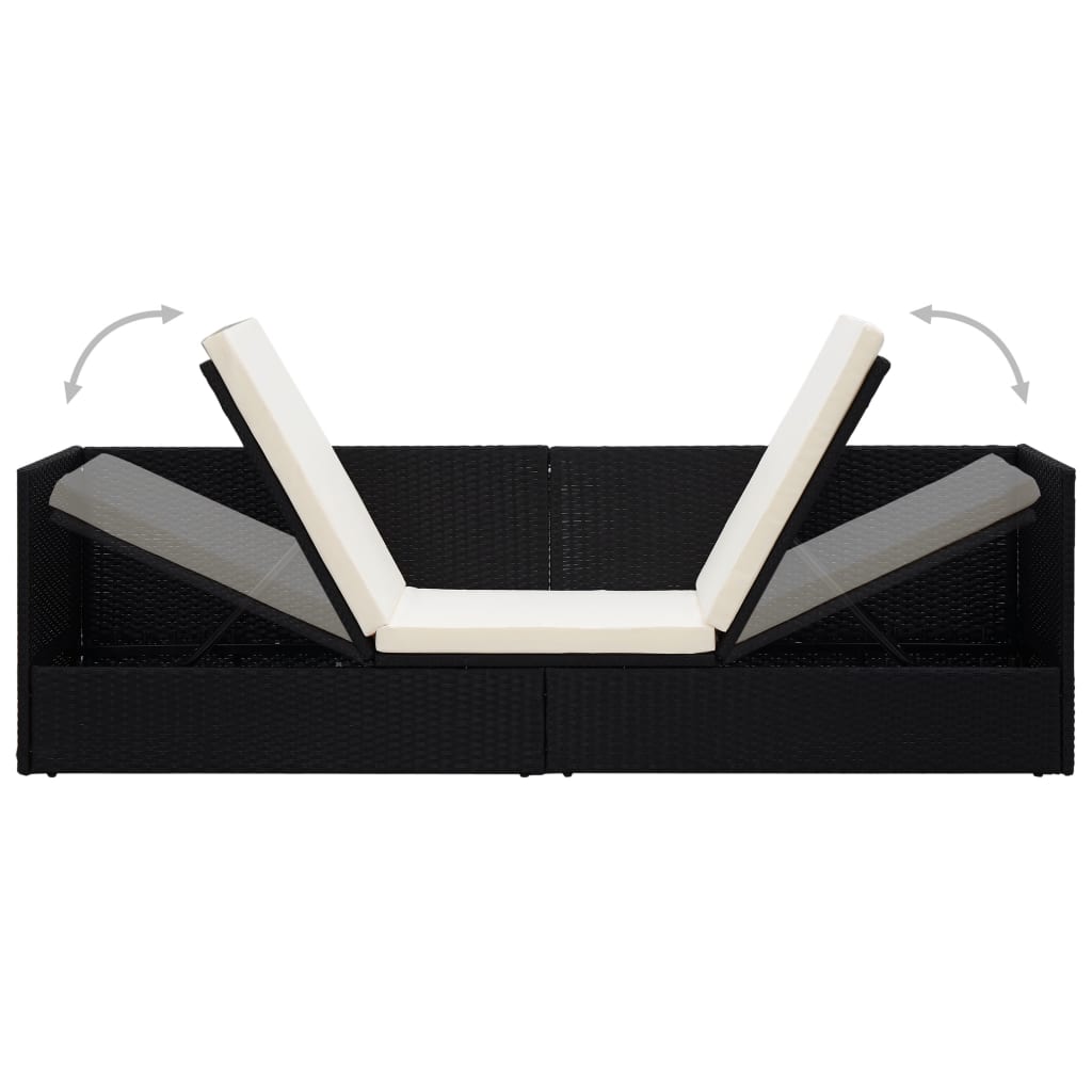 Lettino da Giardino con Cuscini in Polyrattan Nero - homemem39