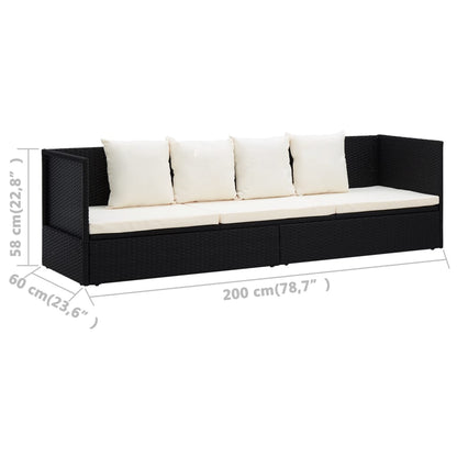 Lettino da Giardino con Cuscini in Polyrattan Nero - homemem39