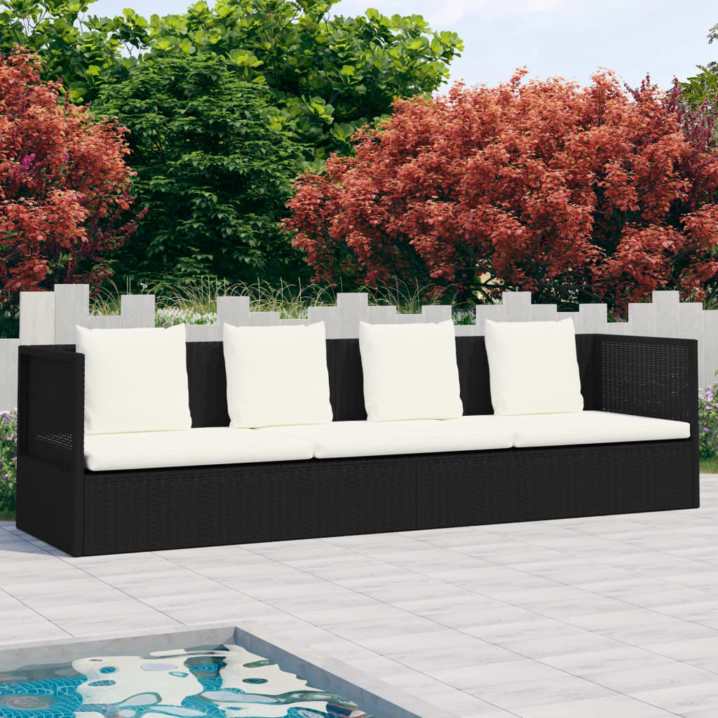 Lettino da Giardino con Cuscini in Polyrattan Nero - homemem39