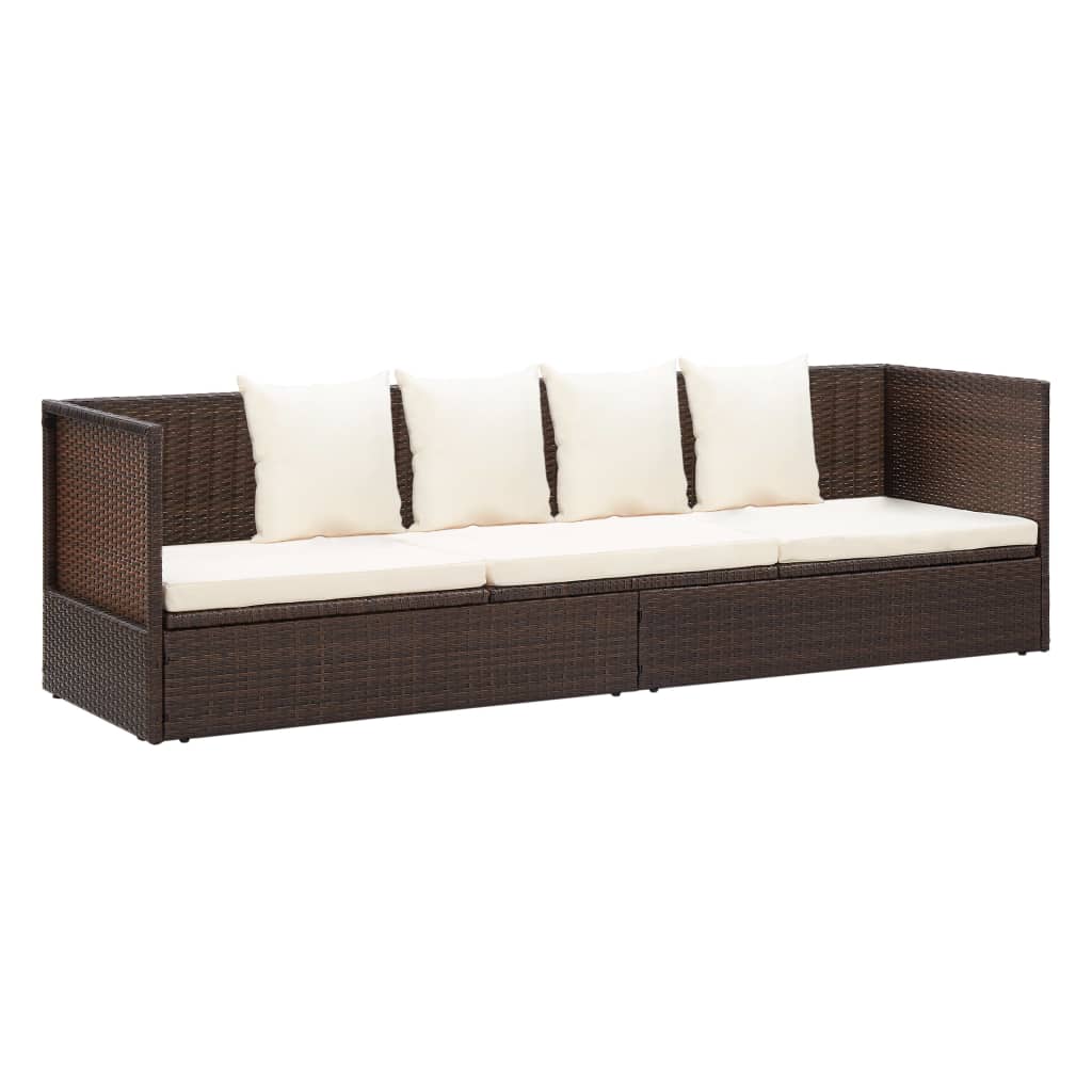 Lettino da Giardino con Cuscini in Polyrattan Marrone - homemem39