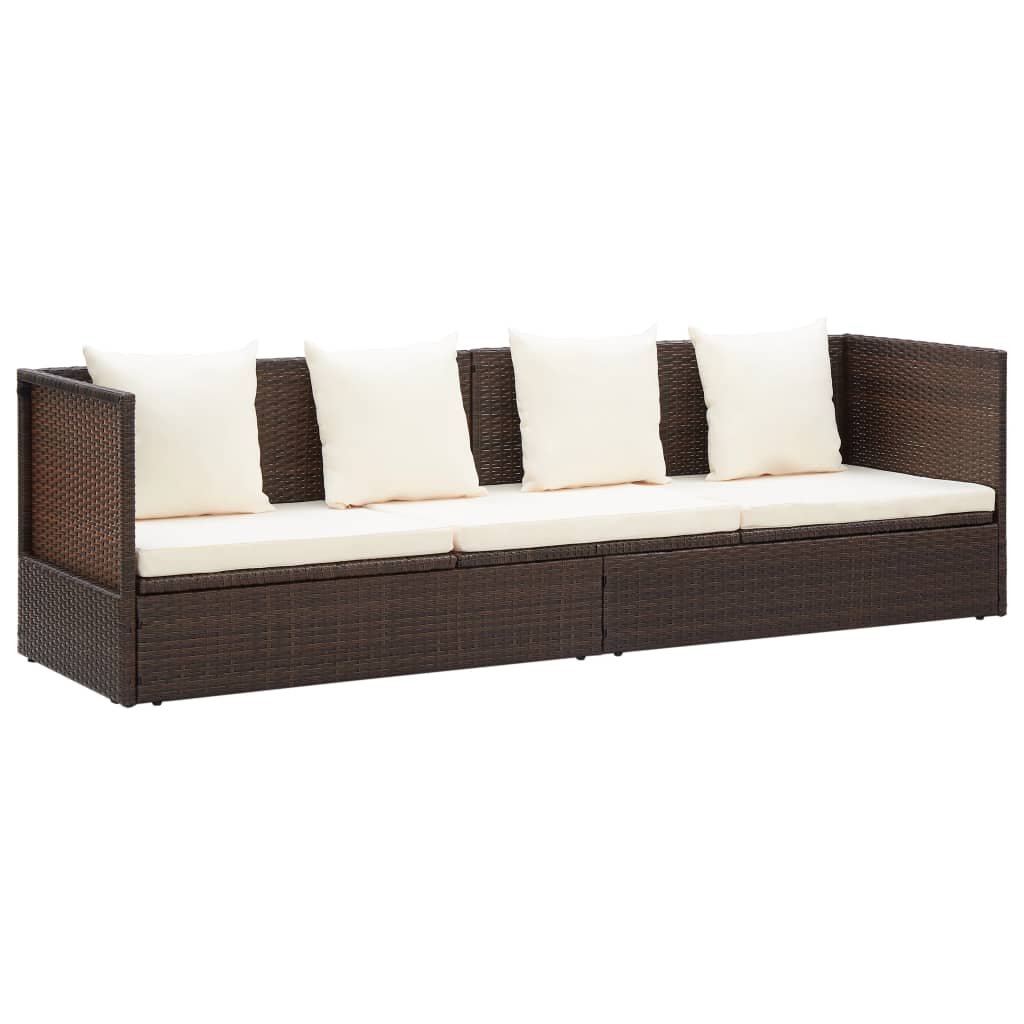 Lettino da Giardino con Cuscini in Polyrattan Marrone - homemem39