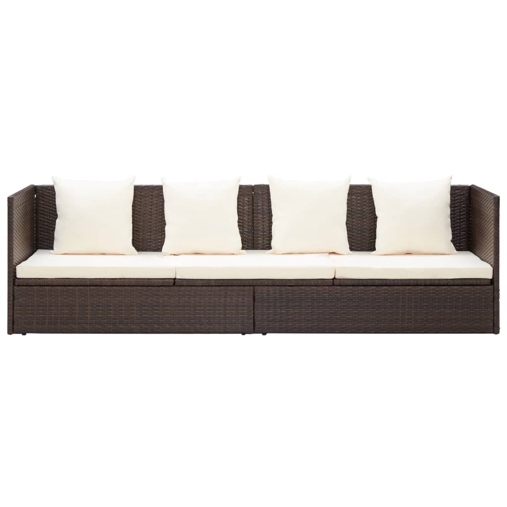 Lettino da Giardino con Cuscini in Polyrattan Marrone - homemem39