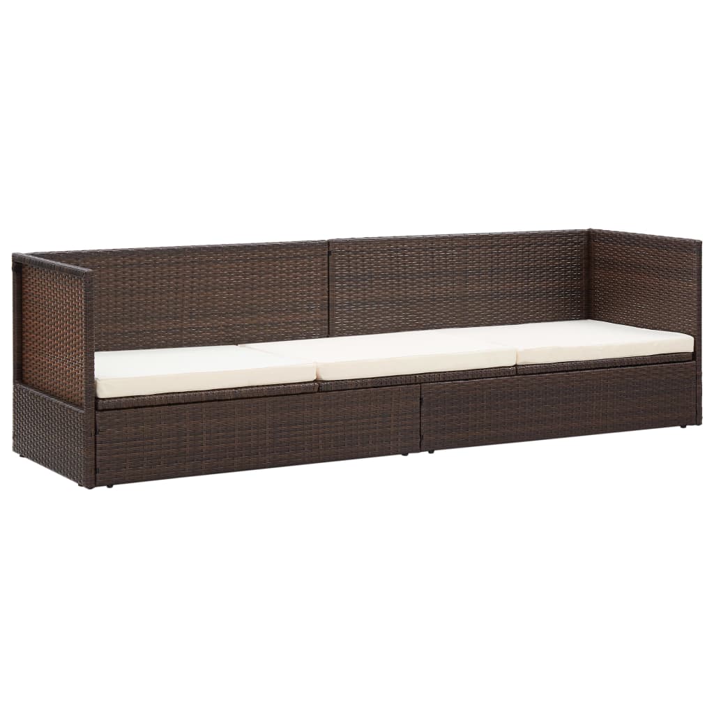 Lettino da Giardino con Cuscini in Polyrattan Marrone - homemem39