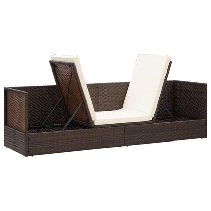 Lettino da Giardino con Cuscini in Polyrattan Marrone - homemem39