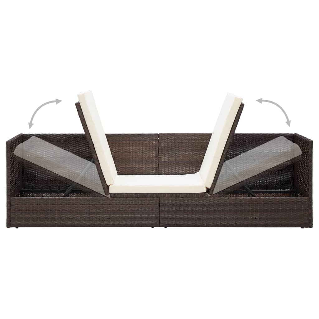 Lettino da Giardino con Cuscini in Polyrattan Marrone - homemem39