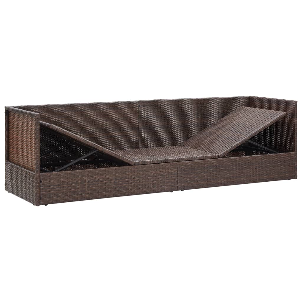 Lettino da Giardino con Cuscini in Polyrattan Marrone - homemem39