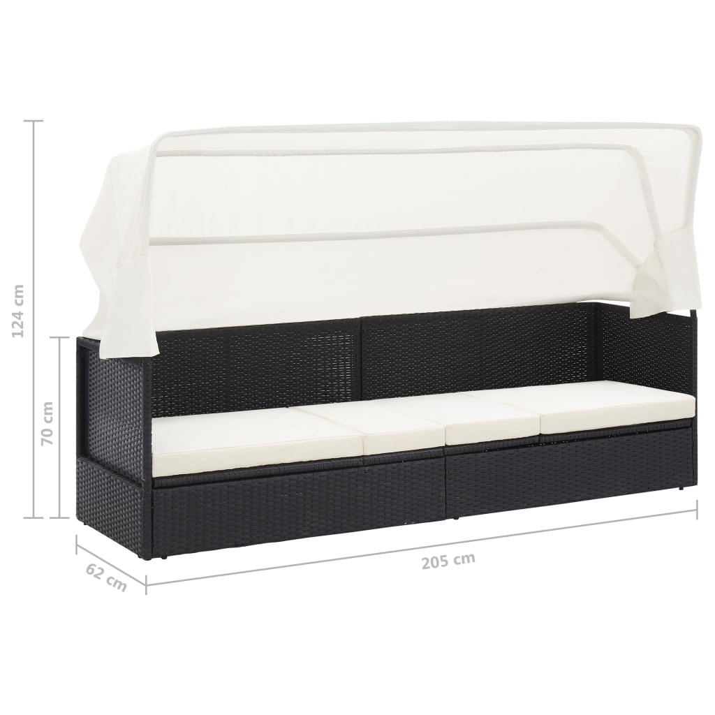 Divano da Giardino con Tettoia in Polyrattan Nero - homemem39