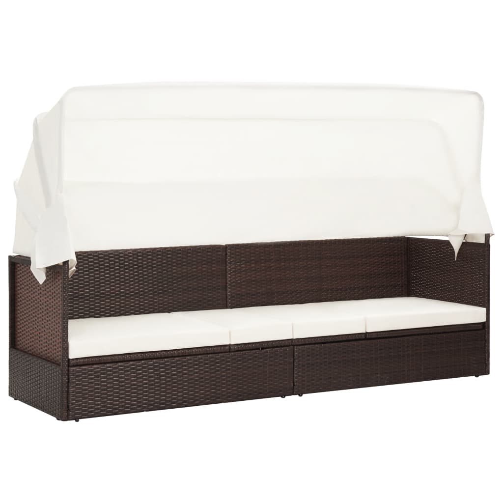 Divano da Giardino con Tettoia in Polyrattan Marrone - homemem39