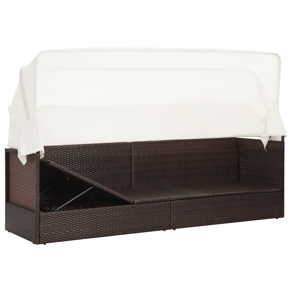 Divano da Giardino con Tettoia in Polyrattan Marrone - homemem39