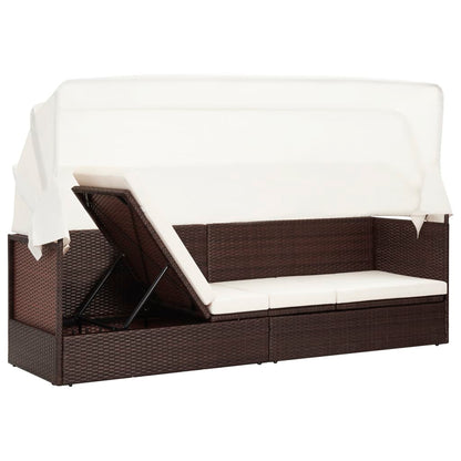 Divano da Giardino con Tettoia in Polyrattan Marrone - homemem39