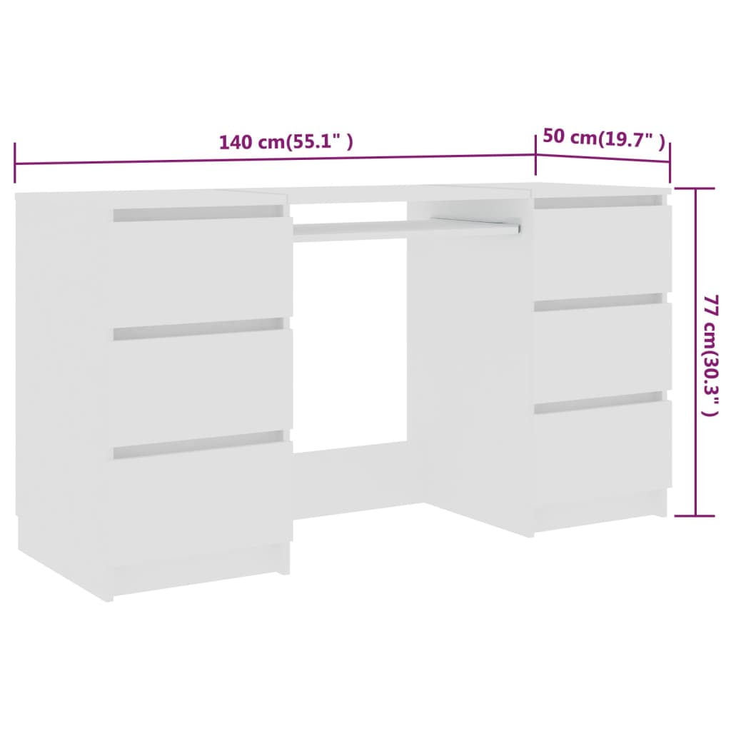 Scrivania Bianca 140x50x77 cm in Legno Multistrato - homemem39