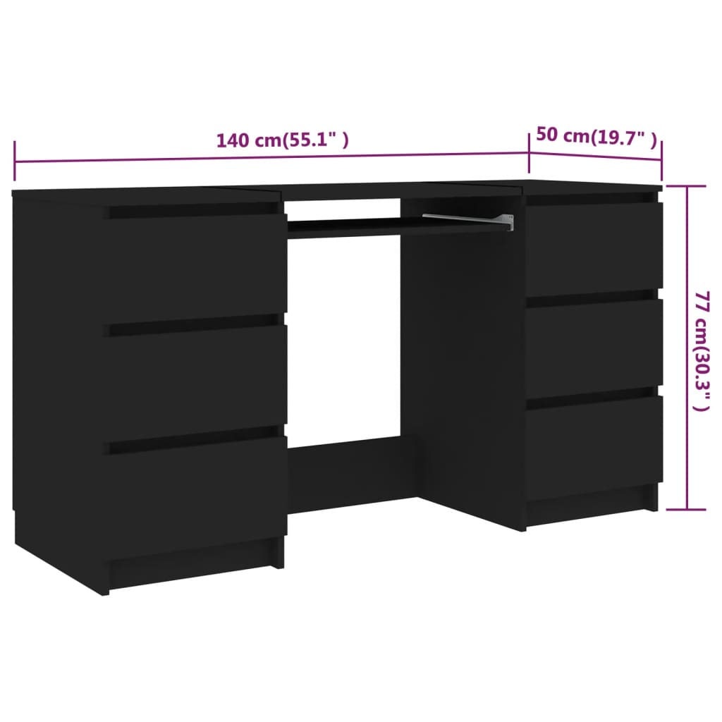 Scrivania Nera 140x50x77 cm in Truciolato - homemem39