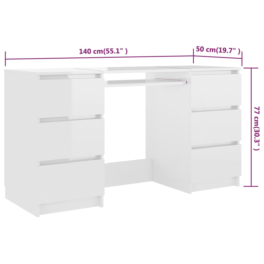 Scrivania Bianco Lucido 140x50x77 cm in Legno Multistrato - homemem39