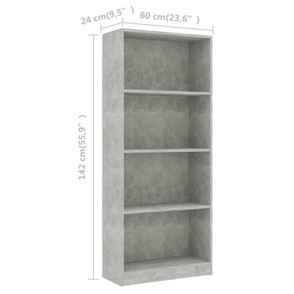 Libreria a 4 Ripiani Grigio Cemento 60x24x142 cm in Truciolato - homemem39