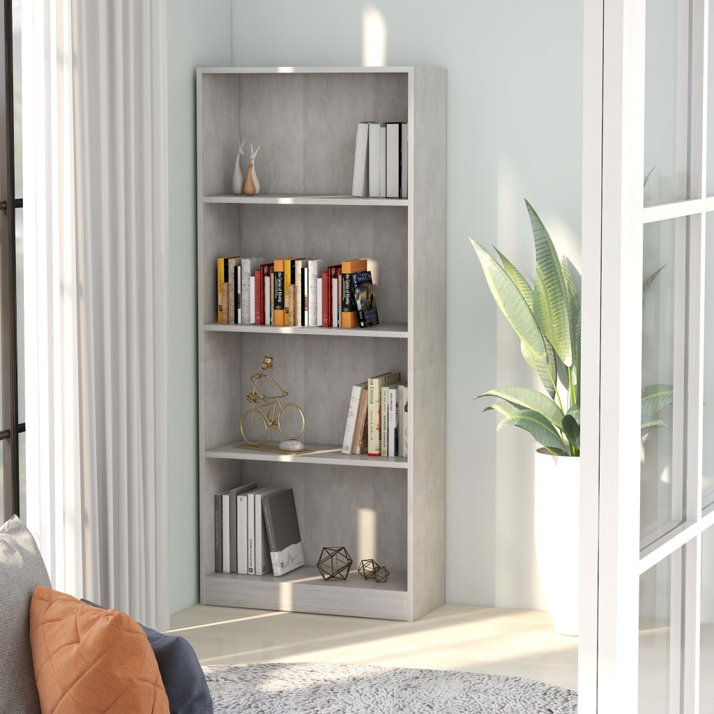 Libreria a 4 Ripiani Grigio Cemento 60x24x142 cm in Truciolato - homemem39