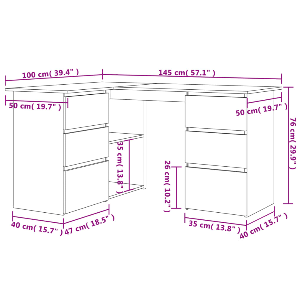 Scrivania ad Angolo Bianca 145x100x76 cm in Legno Multistrato - homemem39