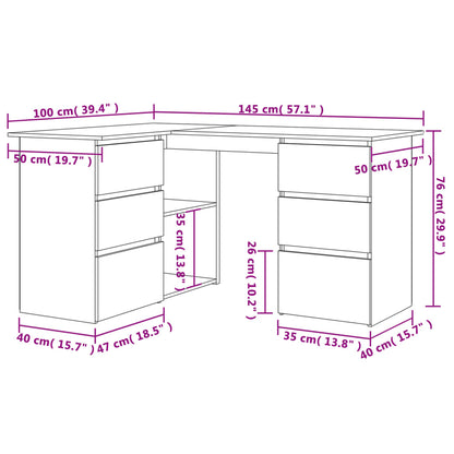 Scrivania ad Angolo Bianca 145x100x76 cm in Legno Multistrato - homemem39