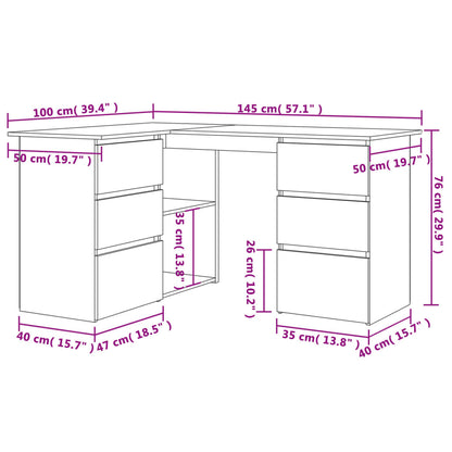 Scrivania Angolo Grigio Cemento 145x100x76 cm Legno Multistrato - homemem39