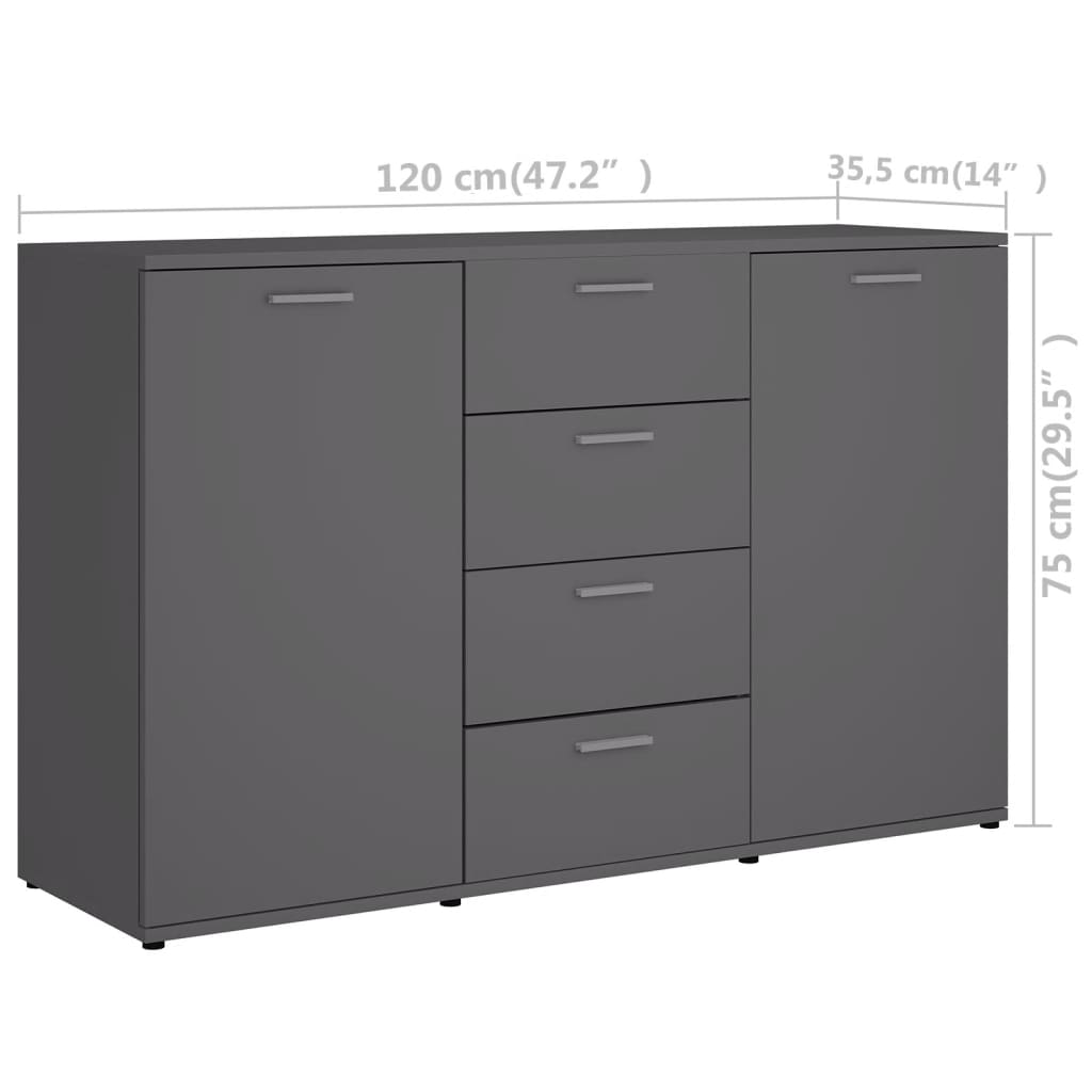 Credenza Grigia 120x35,5x75 cm in Legno Multistrato - homemem39