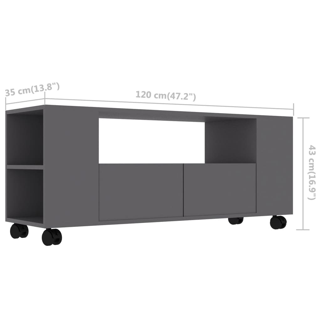 Mobile Porta TV Grigio 120x35x48 cm in Legno Multistrato - homemem39