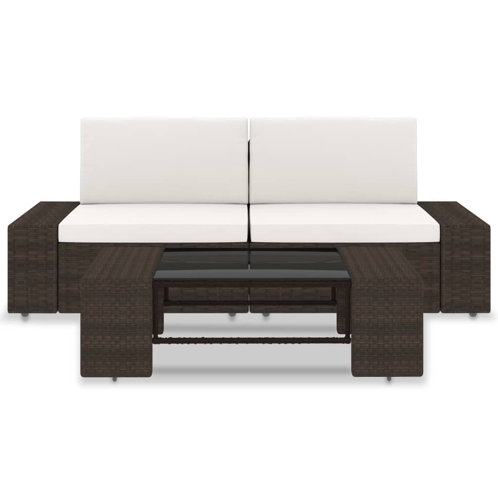 Set Divani da Giardino 3 pz in Polyrattan Marrone - homemem39