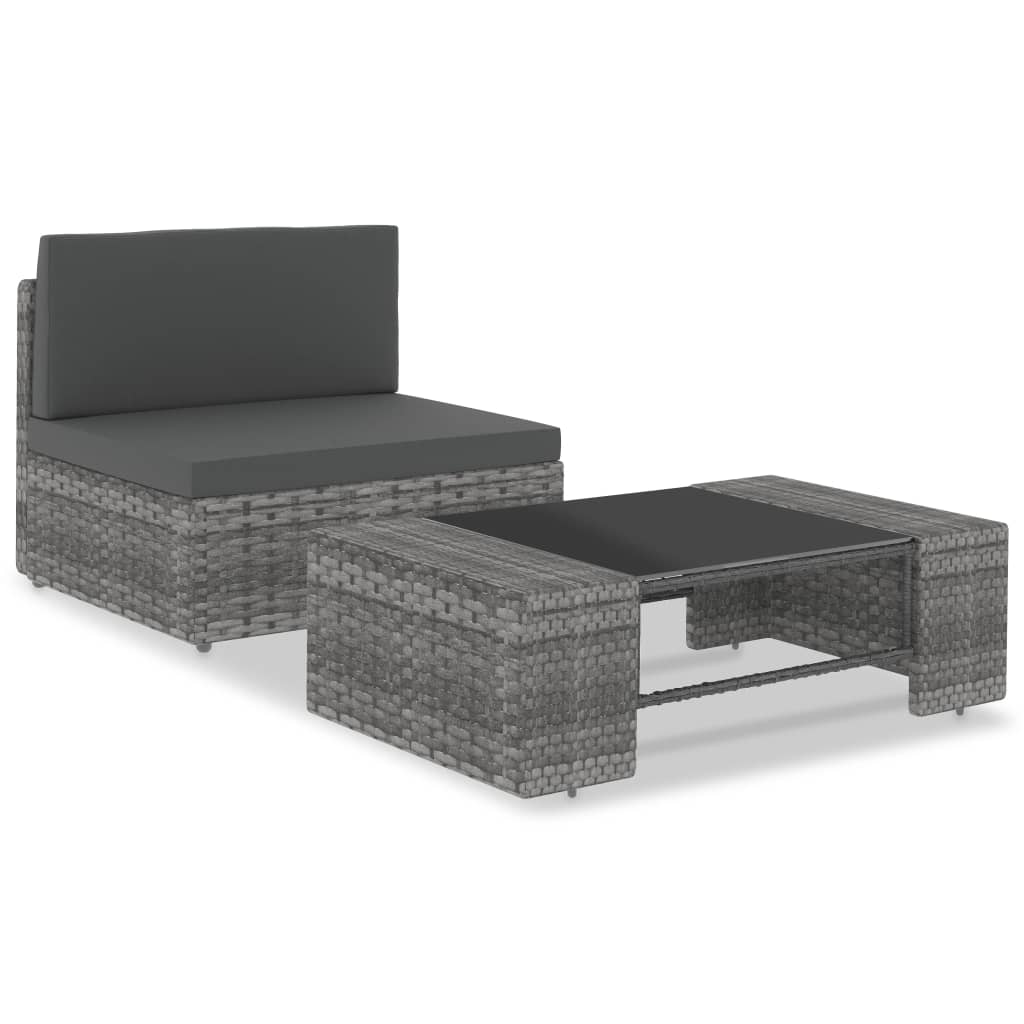 Set Divani da Giardino 2 pz in Polyrattan Grigio - homemem39