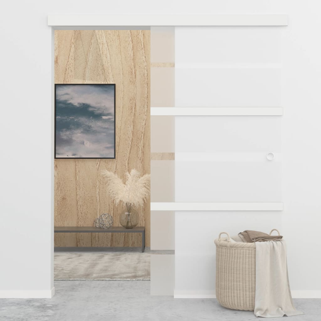 Porta Scorrevole in Vetro ESG e Alluminio 102,5x205 cm Argento - homemem39