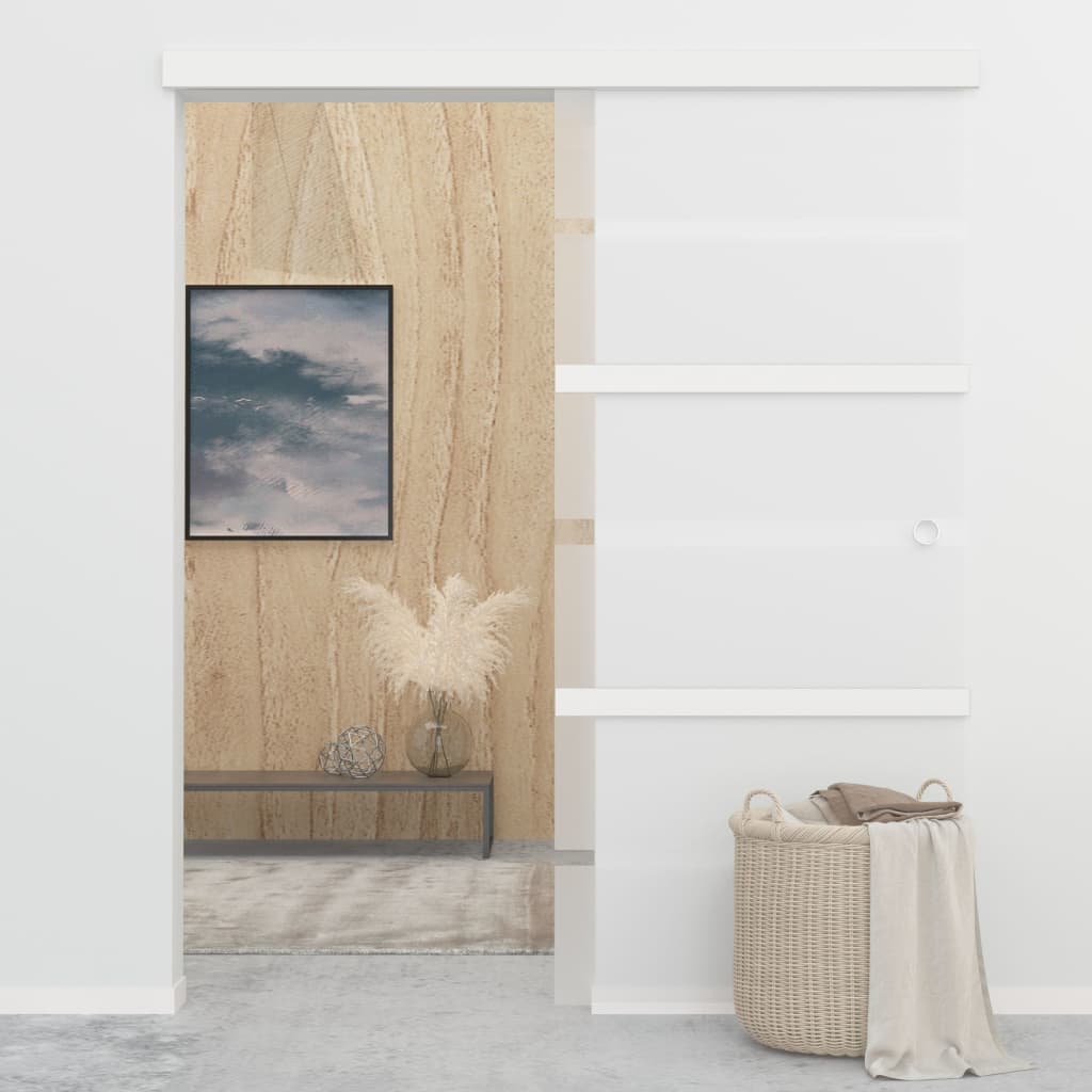 Porta Scorrevole con Fermi in Vetro ESG e Alluminio 90x205 cm - homemem39