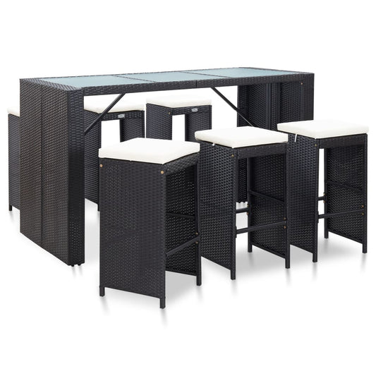 Set da Bar da Giardino 7 pz con Cuscini in Polyrattan Nero - homemem39