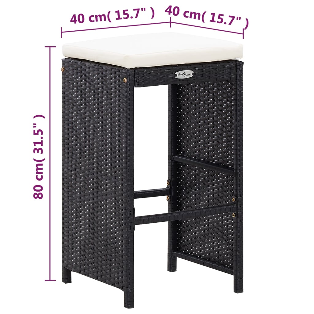 Set da Bar da Giardino 7 pz con Cuscini in Polyrattan Nero - homemem39