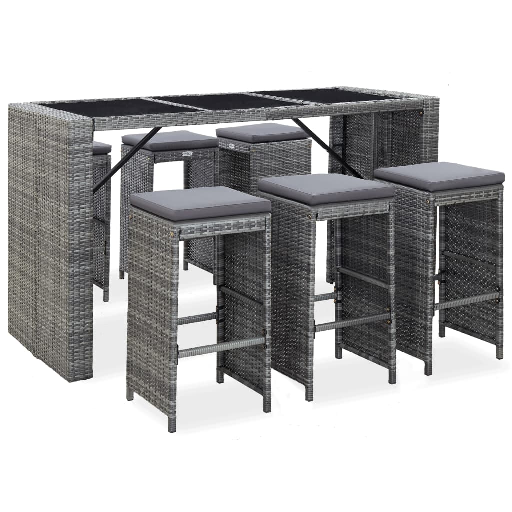 Set da Bar da Giardino 7 pz con Cuscini in Polyrattan Grigio - homemem39