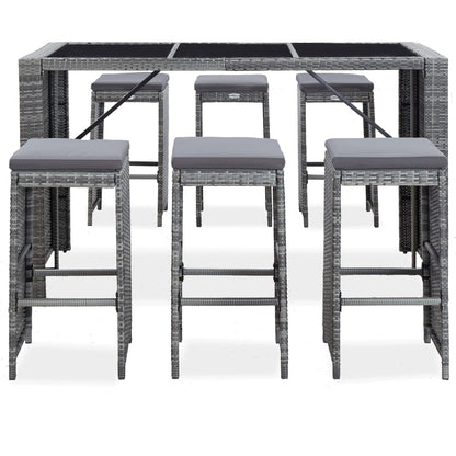 Set da Bar da Giardino 7 pz con Cuscini in Polyrattan Grigio - homemem39