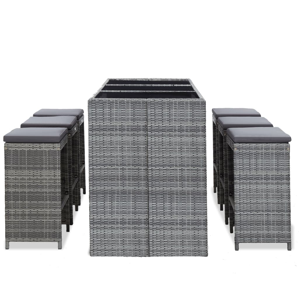 Set da Bar da Giardino 7 pz con Cuscini in Polyrattan Grigio - homemem39