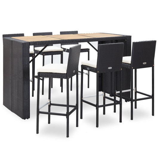 Set da Bar da Giardino 7 pz con Cuscini in Polyrattan Nero - homemem39