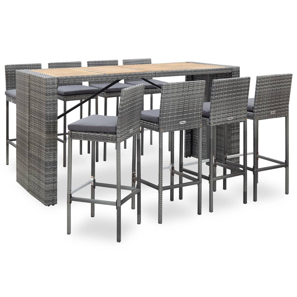 Set da Bar da Giardino 9 pz Polyrattan e Legno Acacia Grigio - homemem39